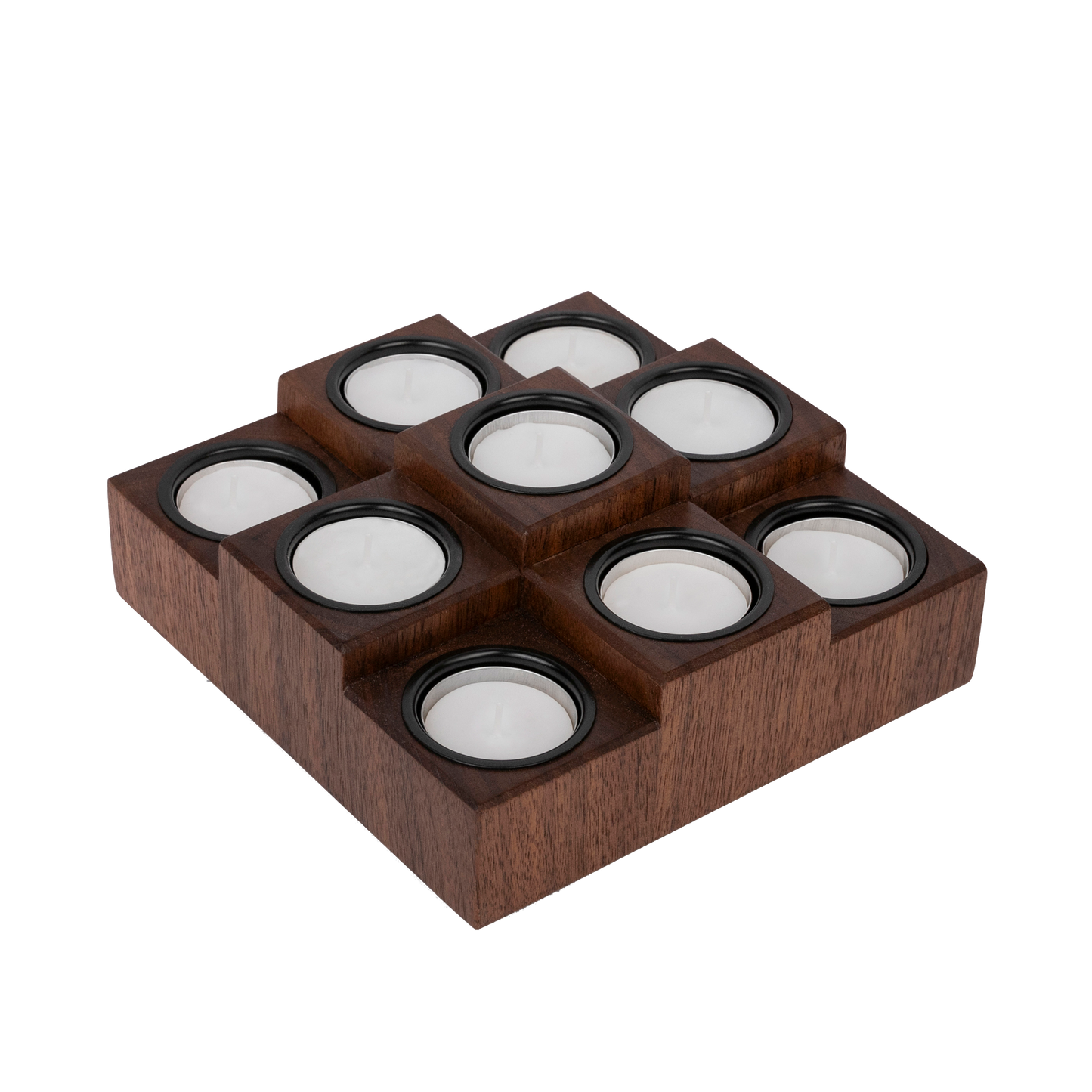 Elegant Tea Light Candle Holder, Walnut