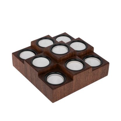 Elegant Tea Light Candle Holder, Walnut
