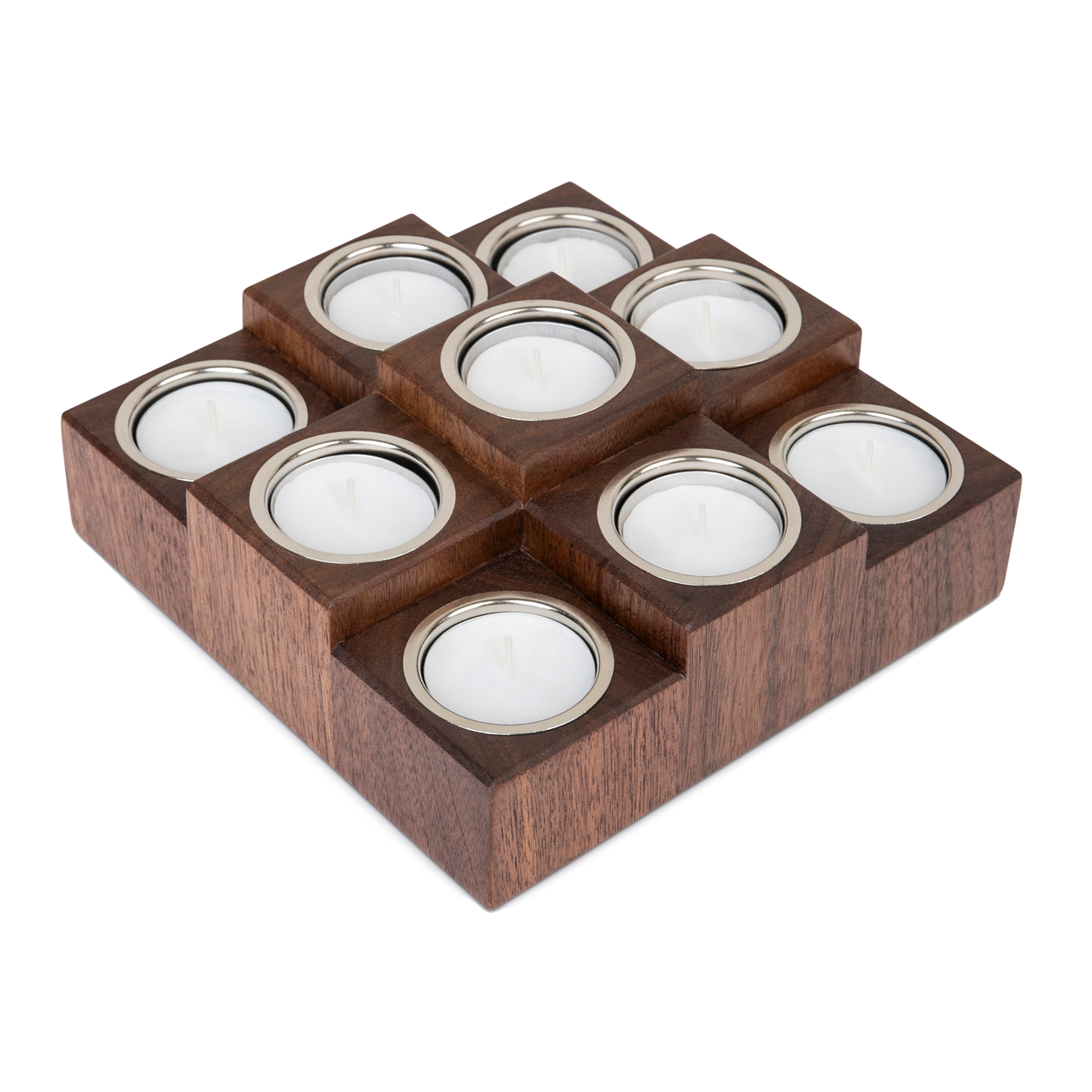 Elegant Tea Light Candle Holder, Walnut